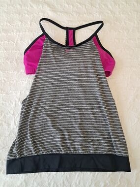 Nike Grey Striped Tank with Pink Accents